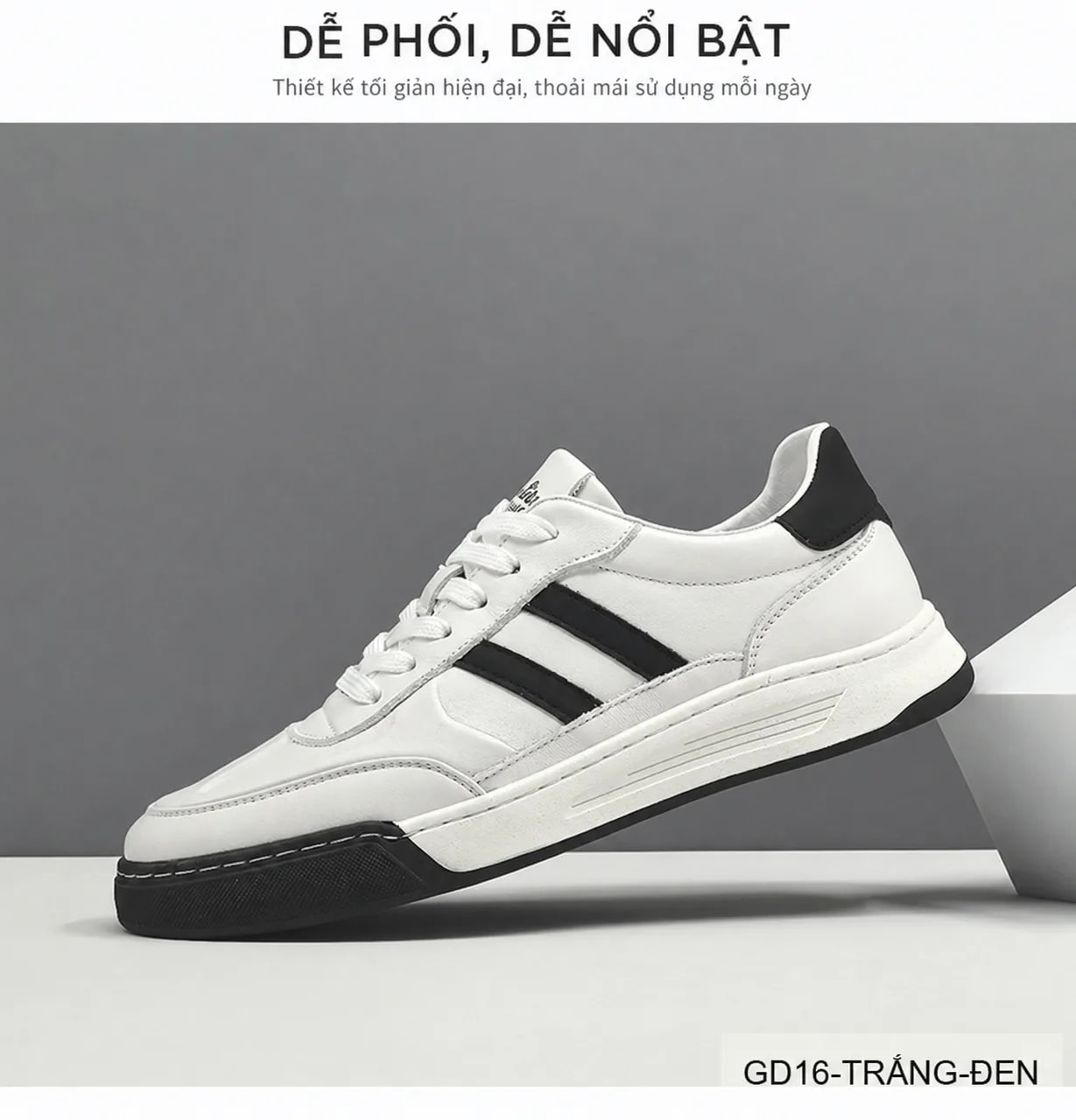 GD16 - Giày nam da bò phối màu trắng đen phong cách Hàn Quốc, đế thấp êm chân - ảnh 7