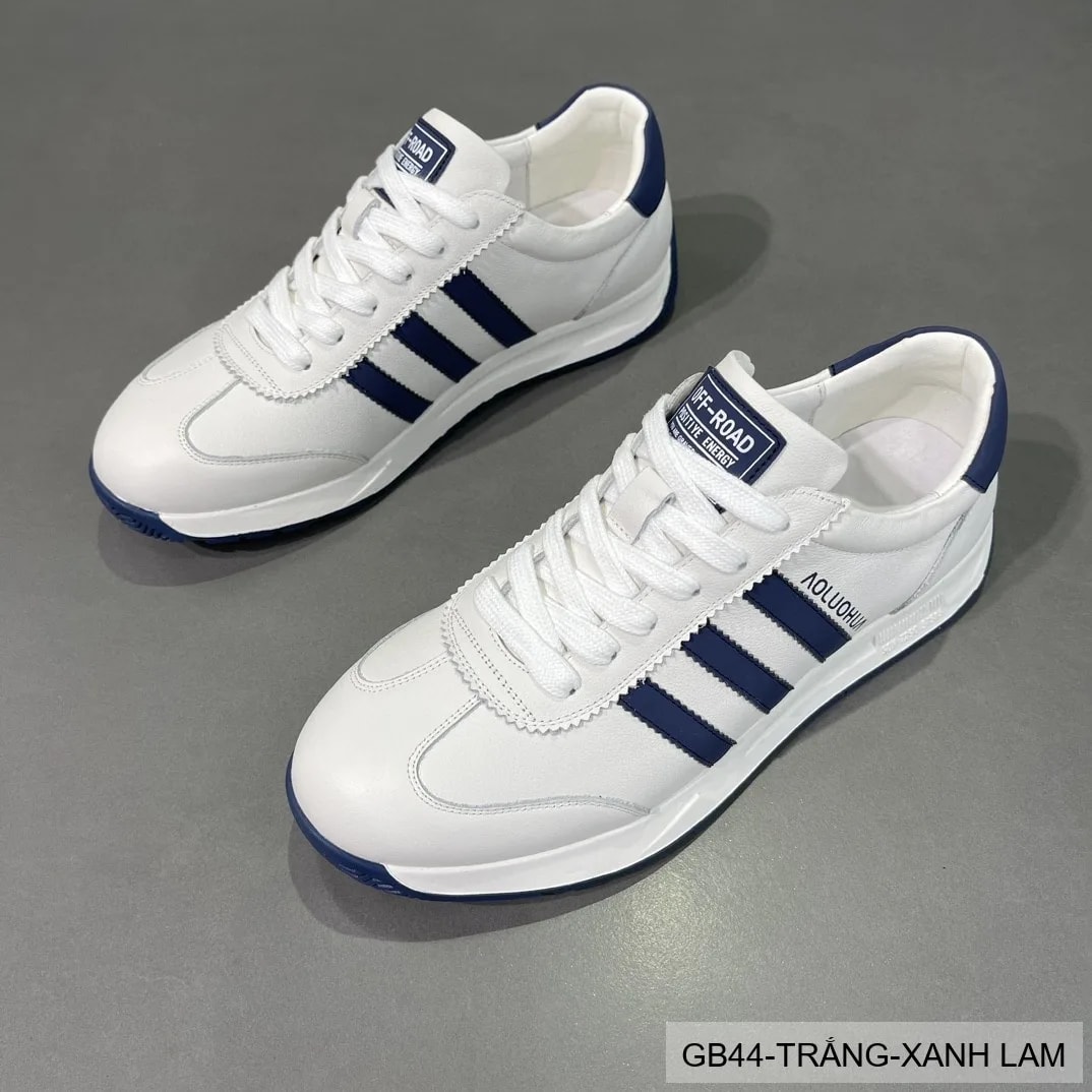 GB44 - Giày Thể Thao Nam Phong Cách Retro Da Bò Trắng Kẻ Sọc Xanh Lam Nâu - ảnh 4