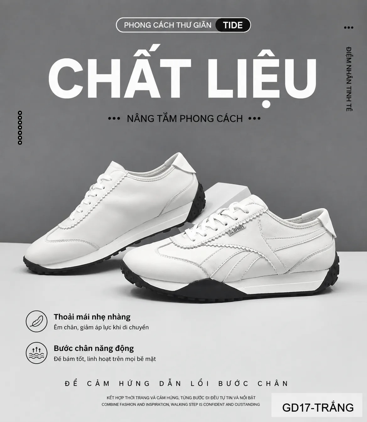 GD17 - Giày thể thao nam da thật phong cách Hàn Quốc mũi tròn gót thấp - ảnh 8