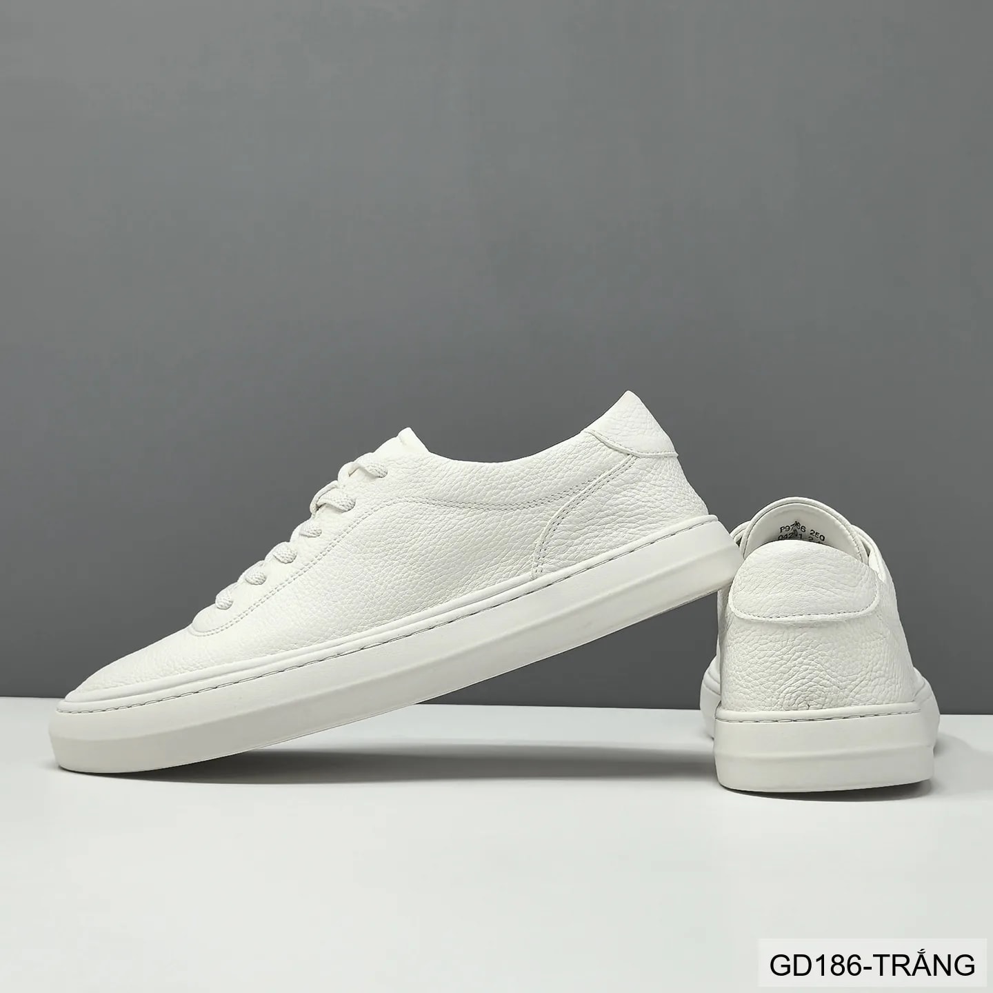 GD186 - Giày thể thao nam da thật phong cách Hàn, mũi tròn đế thấp, phối màu trắng đen sang trọng - ảnh 7