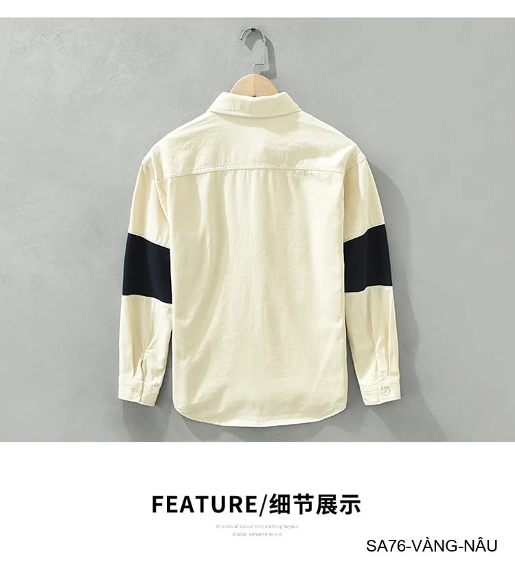 SA76 - Áo sơ mi nam tay dài phối màu tương phản phong cách Nhật Bản chất cotton thoải mái - ảnh 5