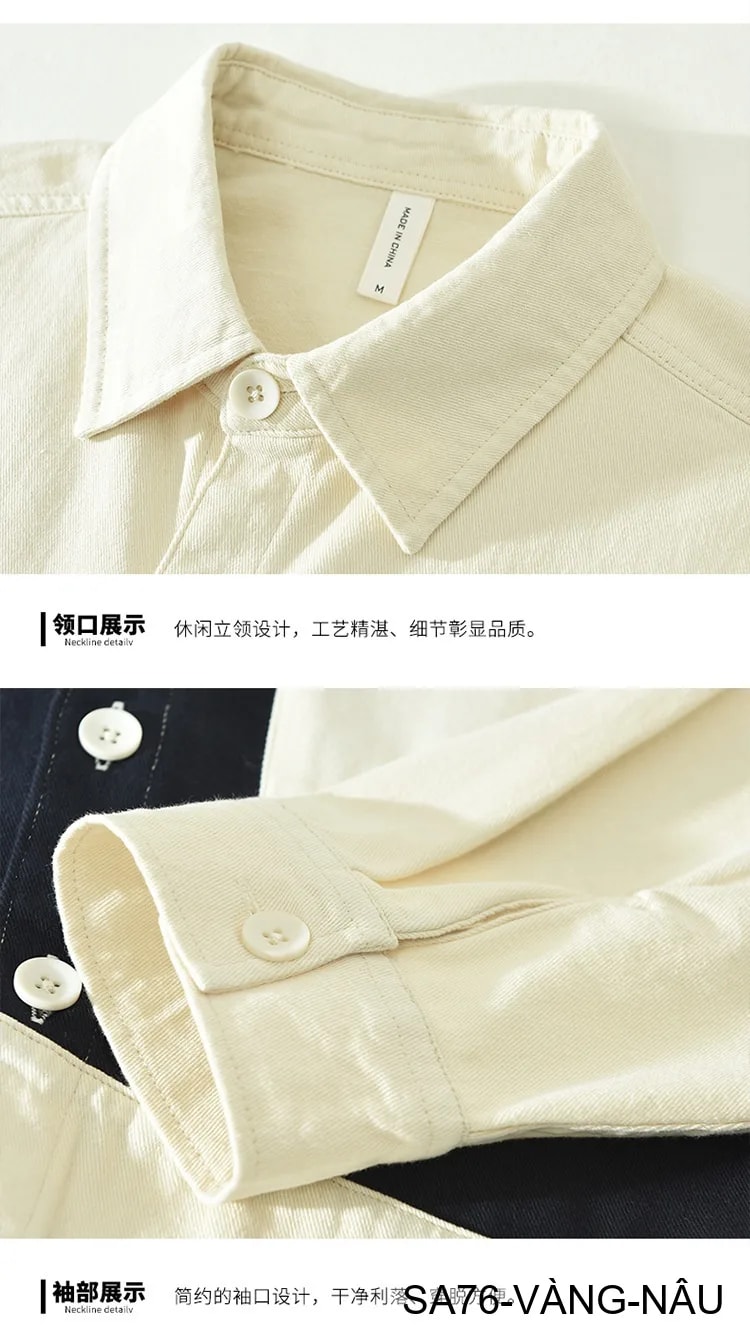 SA76 - Áo sơ mi nam tay dài phối màu tương phản phong cách Nhật Bản chất cotton thoải mái - ảnh 6