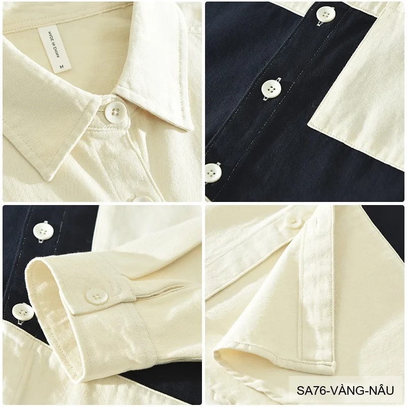 SA76 - Áo sơ mi nam tay dài phối màu tương phản phong cách Nhật Bản chất cotton thoải mái - ảnh 3