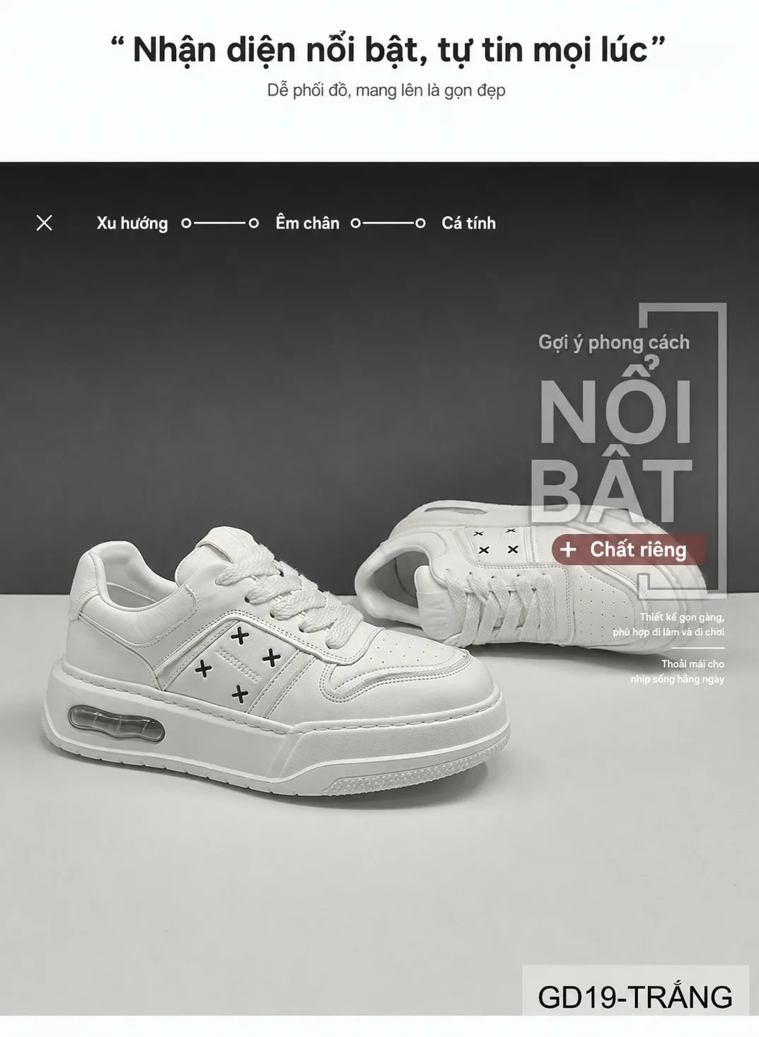 GD19 - Giày thể thao nam đế dày thoáng khí kiểu dad shoes da bò trắng đen - ảnh 5