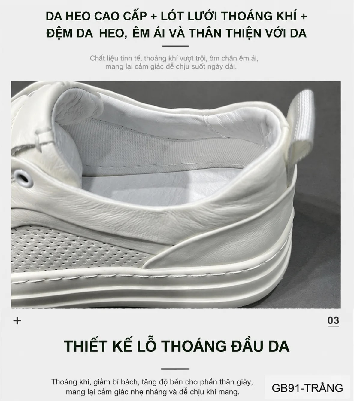 GB91 - Giày thể thao nam da thật khoét rỗng, đế trắng êm ái, phong cách châu Âu - ảnh 7