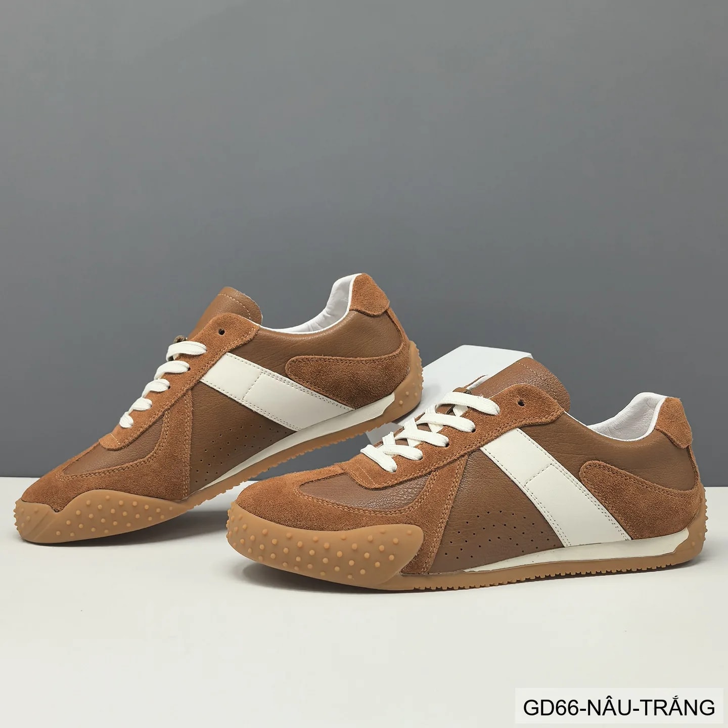 GD66 - Giày thể thao nam da thật phối màu khối, đế bằng êm ái, phong cách Hàn Quốc - ảnh 4