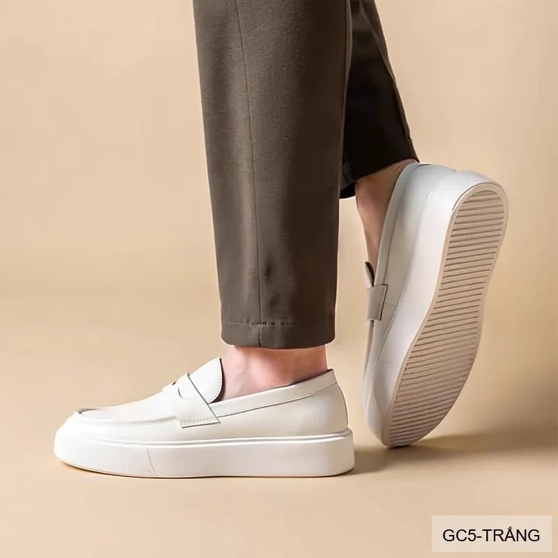 GC5 - Giày nam trắng đế dày kiểu loafer thời trang, chất da bò mềm êm - ảnh 5