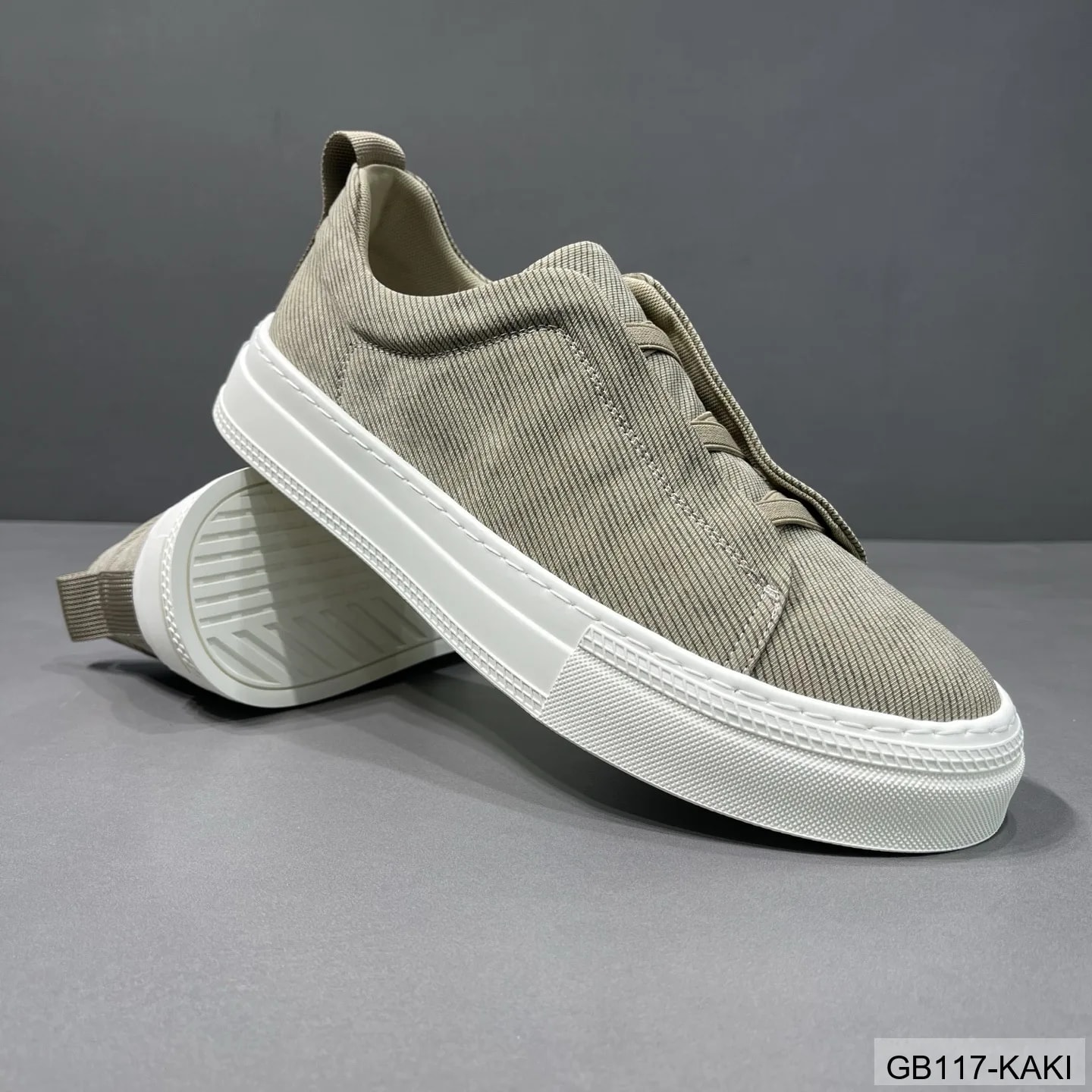 GB117 - Giày thể thao nam cổ thấp phong cách retro, chất vải mềm, đế cao su trắng, slip-on tiện lợi - ảnh 3