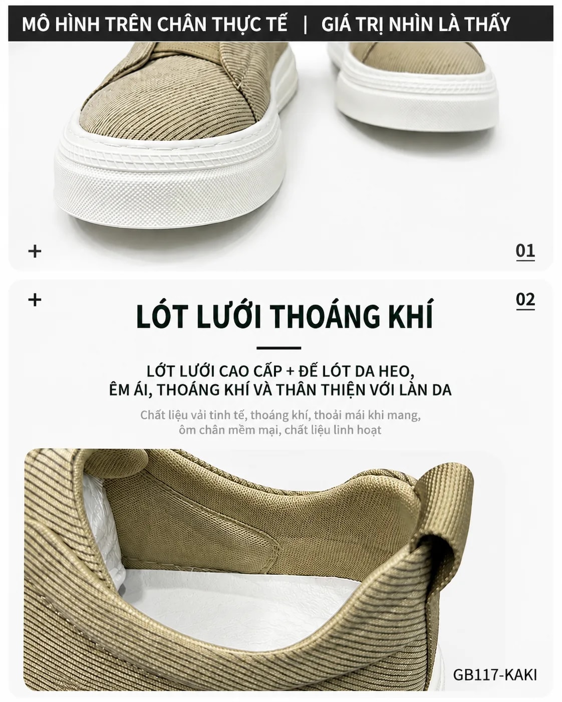 GB117 - Giày thể thao nam cổ thấp phong cách retro, chất vải mềm, đế cao su trắng, slip-on tiện lợi - ảnh 6
