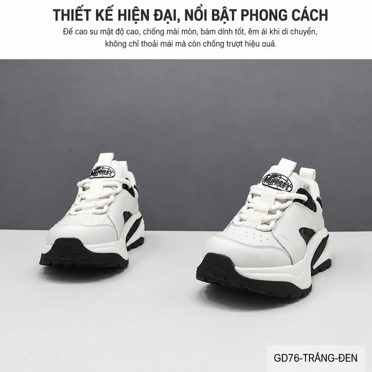 GD76 - Giày thể thao nam da thật kiểu dáng retro, tăng chiều cao, phối màu trắng đen - ảnh 7