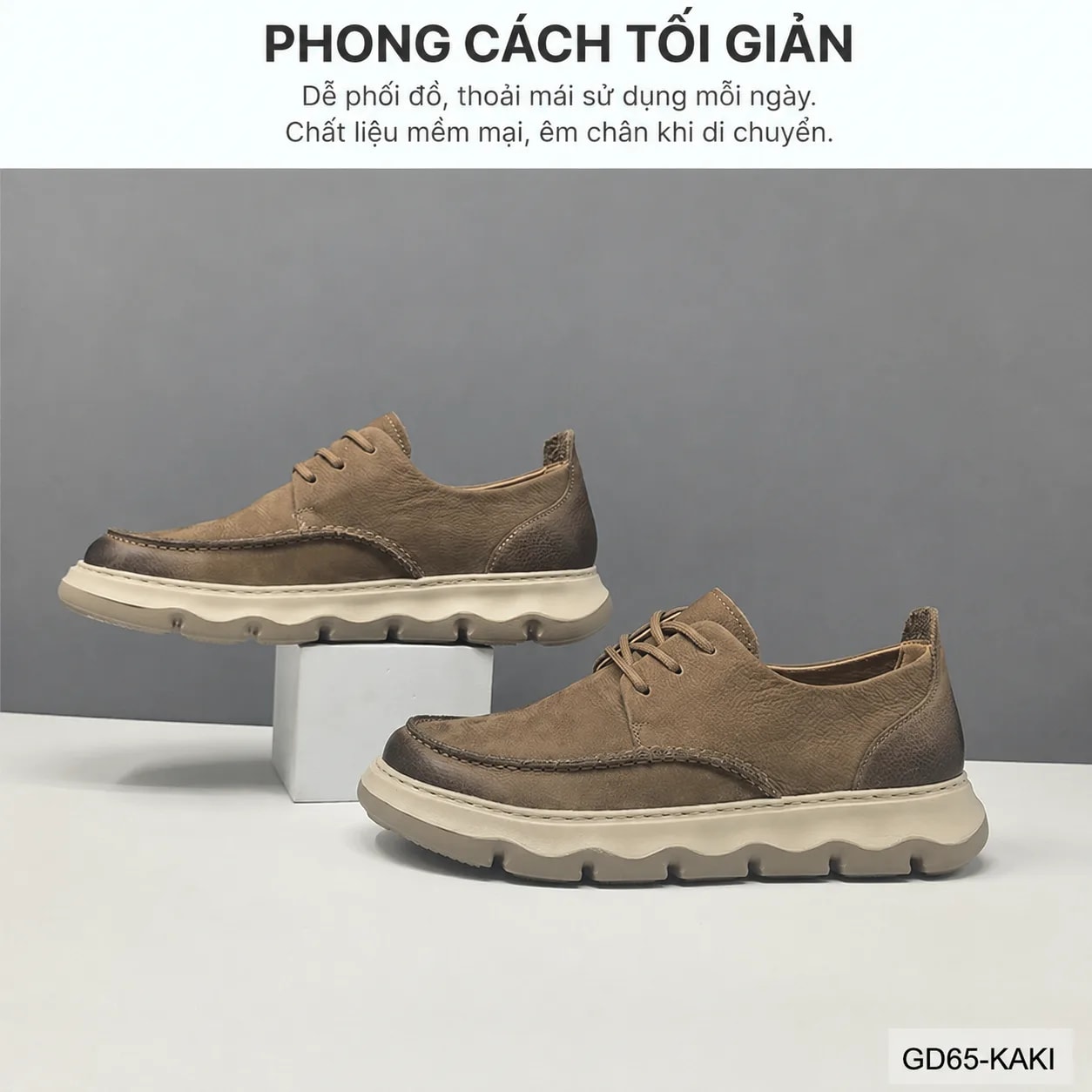 GD65 - Giày thể thao nam da bò thật phong cách Âu Mỹ, tăng chiều cao, thoáng khí, đế TPU chống trượt - ảnh 6
