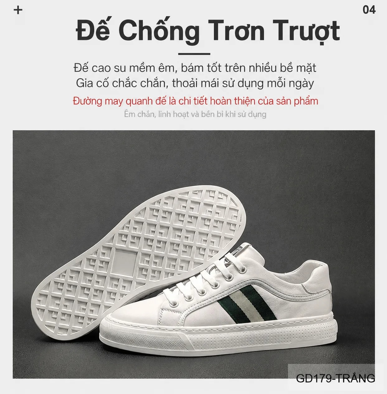 GD179 - Giày Sneaker Nam Da Thật Phong Cách Châu Âu, Mũi Tròn Đế Bằng, Màu Trắng Đen - ảnh 8