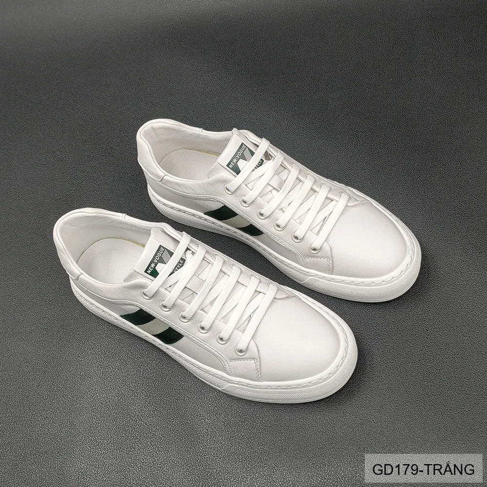 GD179 - Giày Sneaker Nam Da Thật Phong Cách Châu Âu, Mũi Tròn Đế Bằng, Màu Trắng Đen - ảnh 5