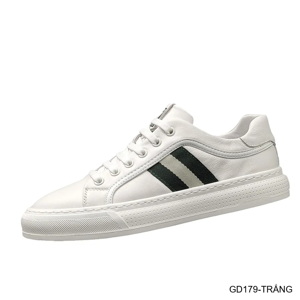 GD179 - Giày Sneaker Nam Da Thật Phong Cách Châu Âu, Mũi Tròn Đế Bằng, Màu Trắng Đen - ảnh 6