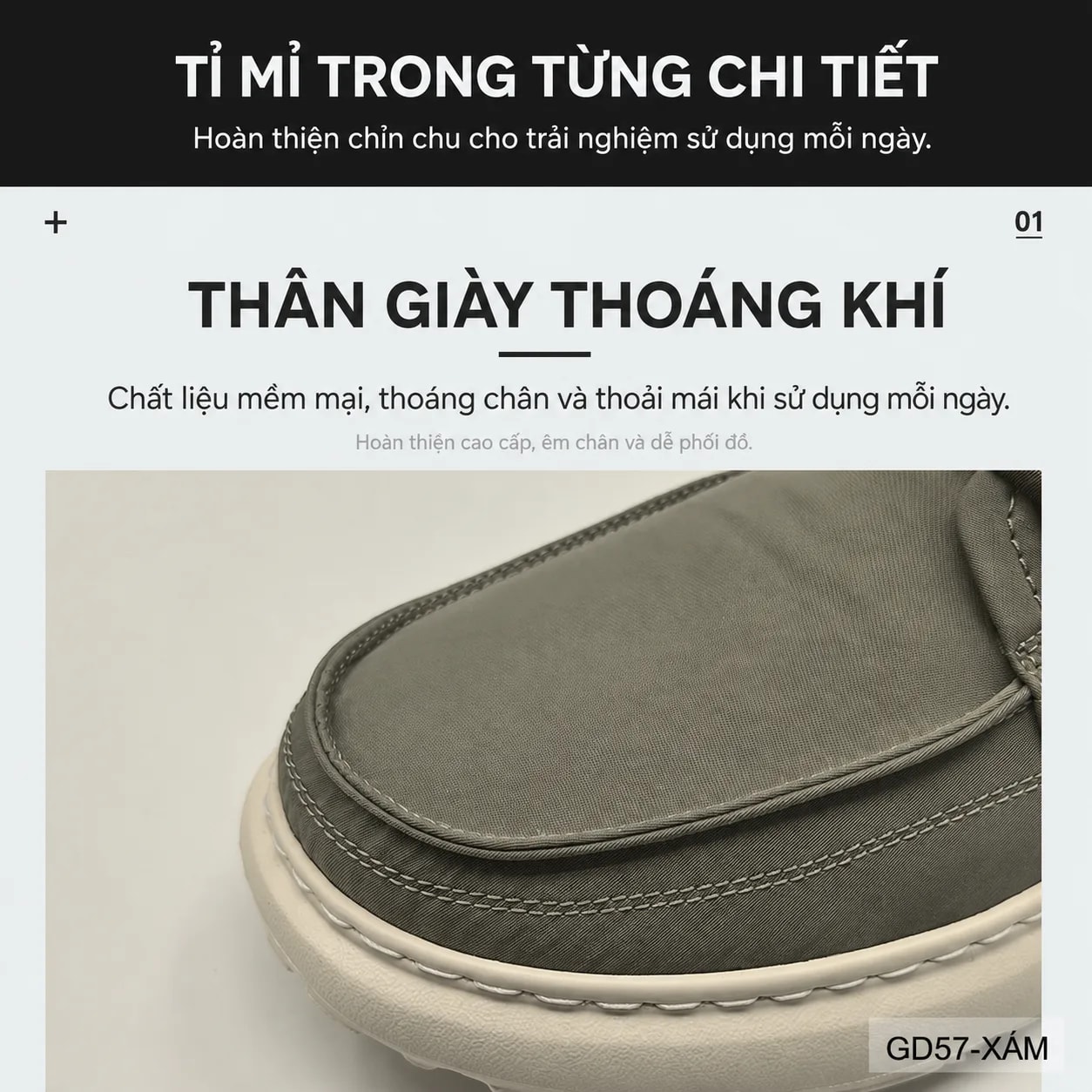 GD57 - Giày vải nam đế dày mềm mại phong cách thường ngày màu Xám Đen - ảnh 7