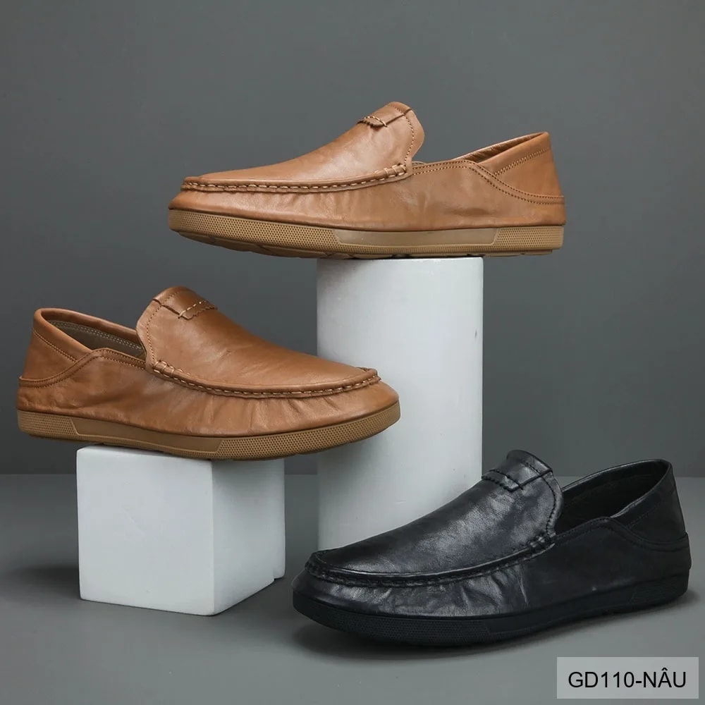 GD110 - Giày Nam Da Bò Thật Phong Cách Thời Trang, Đế Mềm êm, Màu Nâu Đen - ảnh 3