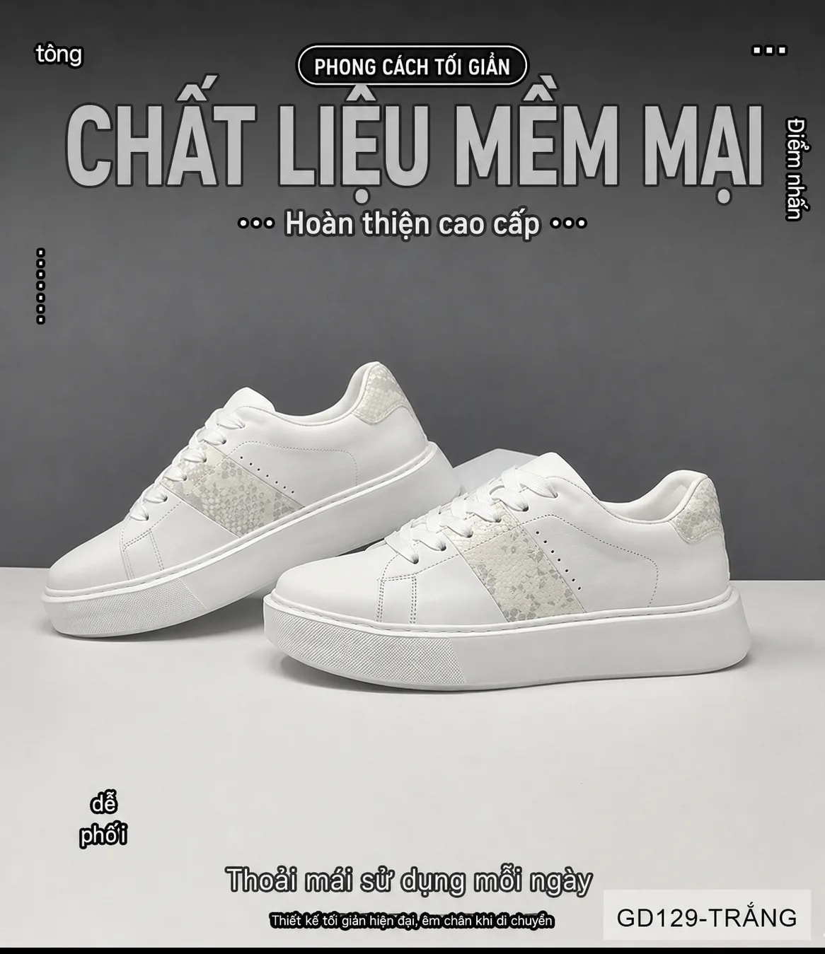 GD129 - Giày thể thao nam trắng da bò cao cấp đế dày tăng chiều cao phong cách châu Âu - ảnh 10