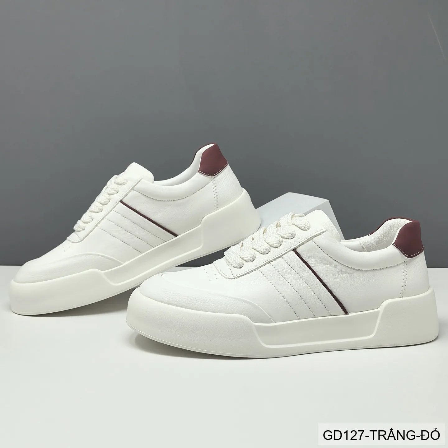 GD127 - Giày thể thao nam da bò trắng kiểu châu Âu, thoáng khí, tăng chiều cao, phối màu đỏ tinh tế - ảnh 4