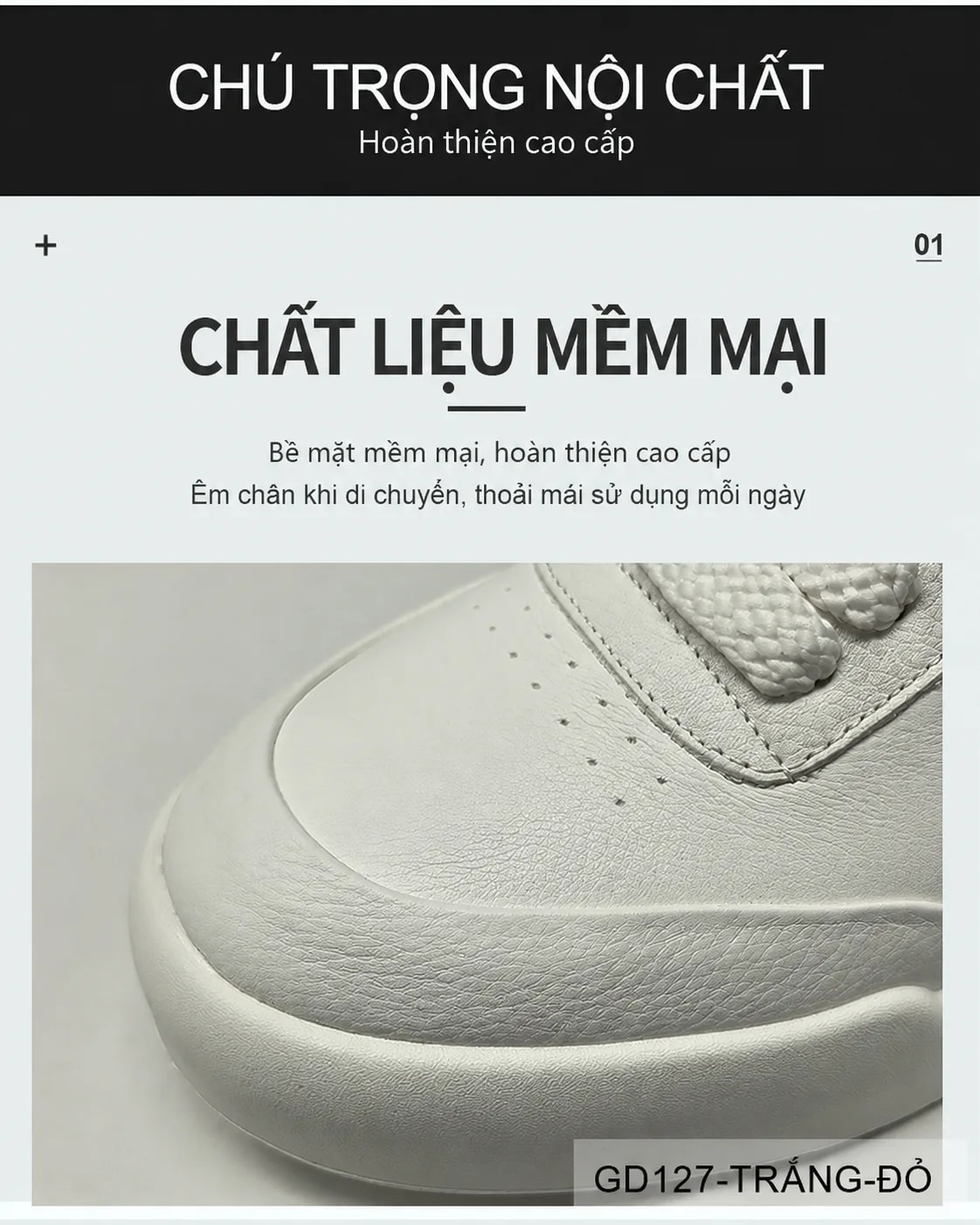 GD127 - Giày thể thao nam da bò trắng kiểu châu Âu, thoáng khí, tăng chiều cao, phối màu đỏ tinh tế - ảnh 10