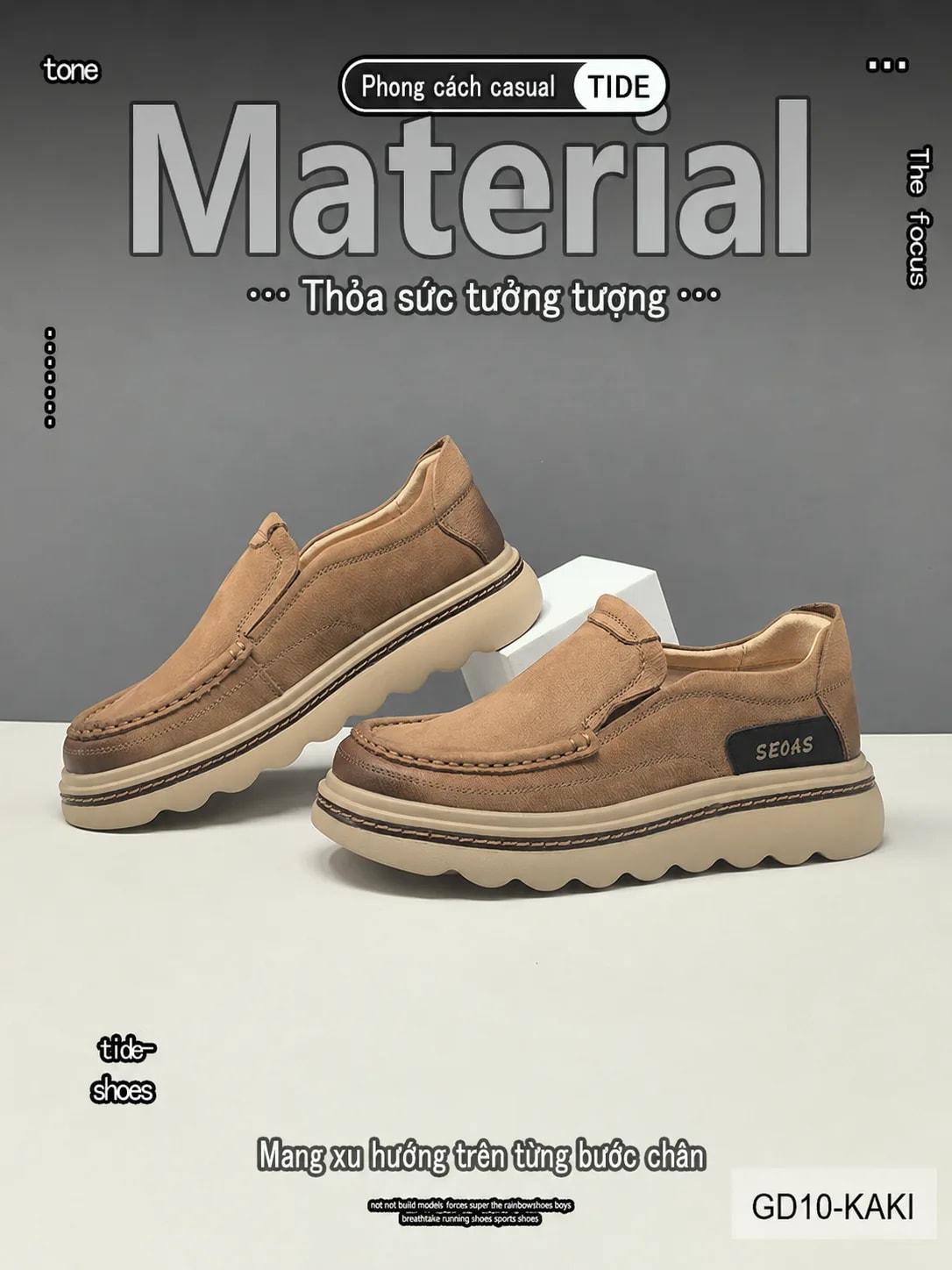 GD10 - Giày thể thao nam đế cao êm chân, kiểu dáng retro, màu kaki sang trọng - ảnh 9