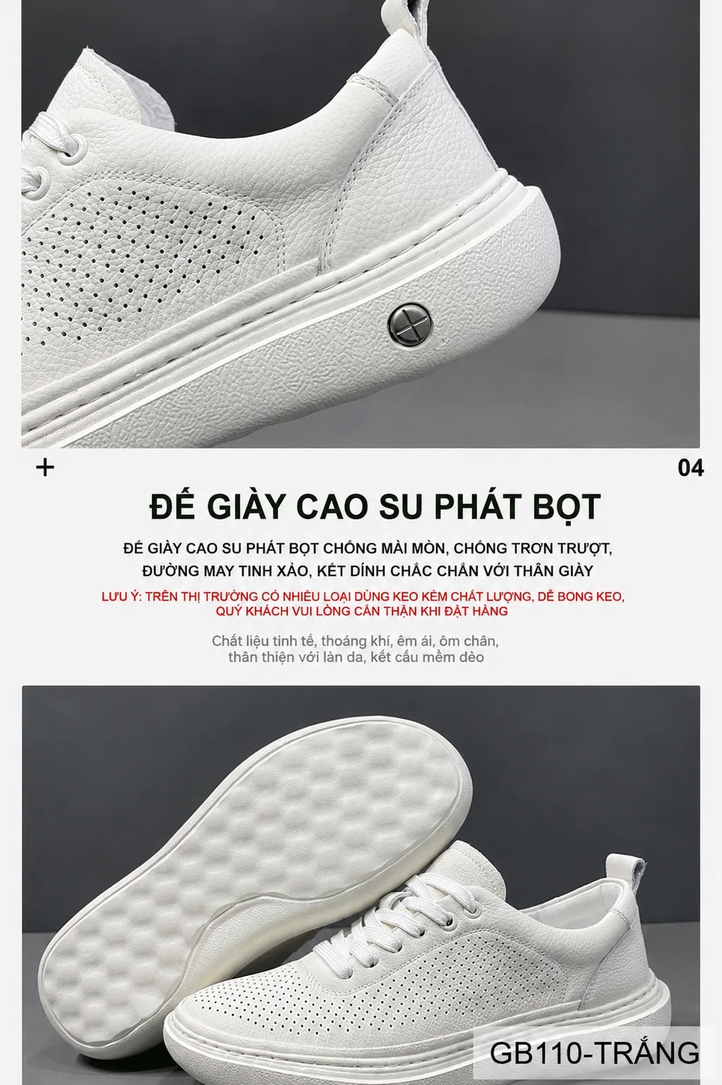 GB110 - Giày nam da thật trắng đế dày, mũi tròn, thiết kế thoáng khí cho giới trẻ - ảnh 10