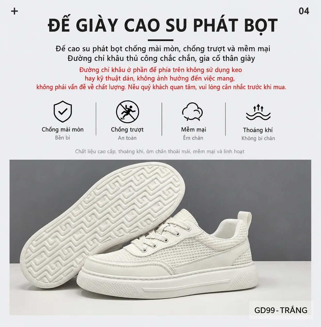 GD99 - Giày thể thao nam đế dày thoáng khí, phối đồ dễ dàng - Trắng/Đen - ảnh 7