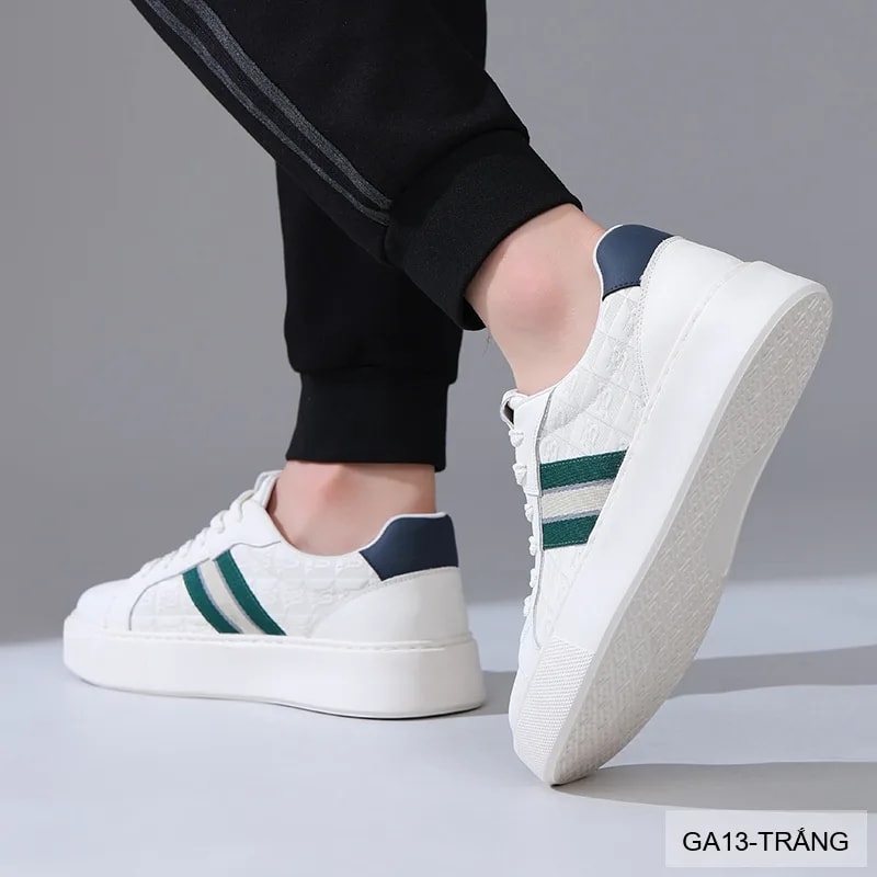 GA13 - Giày thể thao nam Linh Sen đế dày, phối sọc xanh trắng, da bò mềm, phong cách retro - ảnh 3