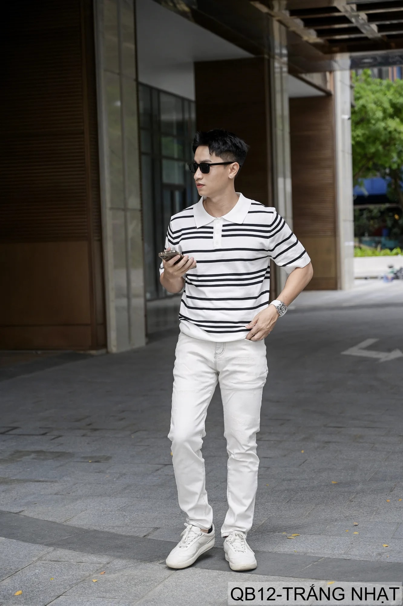 QB12 - Quần Jeans Nam Dáng Ôm Màu Trắng Nhạt Phong Cách Casual Co Giãn Thoải Mái - ảnh 7