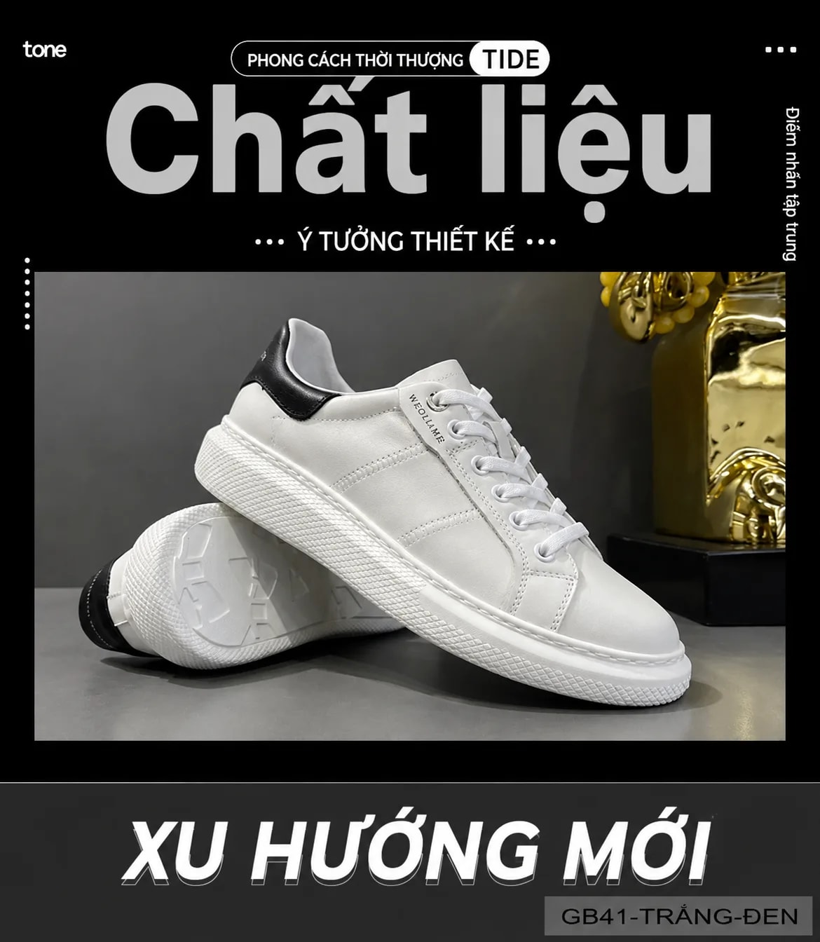 GD217 - Giày thể thao nam trắng đế dày phong cách thường ngày - ảnh 7