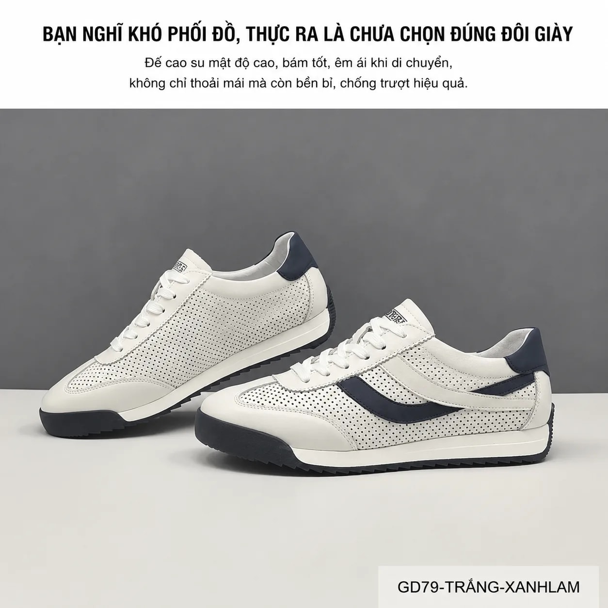 GD79 - Giày nam đế bằng thoáng khí da thật, phối màu thời trang, mũi tròn, phù hợp mùa hè xuân thu - ảnh 5