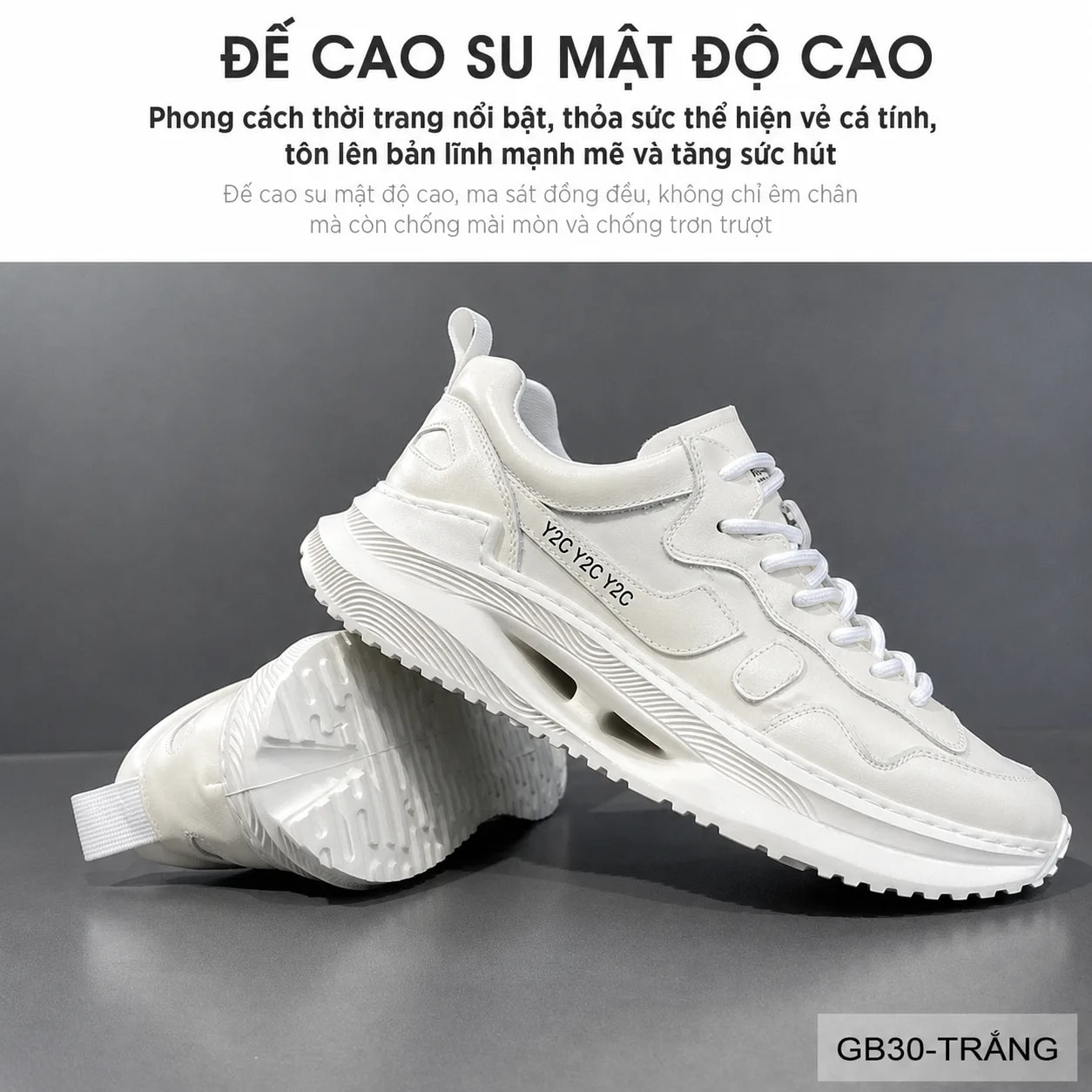 GB30 - Giày nam thể thao đế dày kiểu dad shoes, chất da bò mềm, màu trắng thời thượng - ảnh 10
