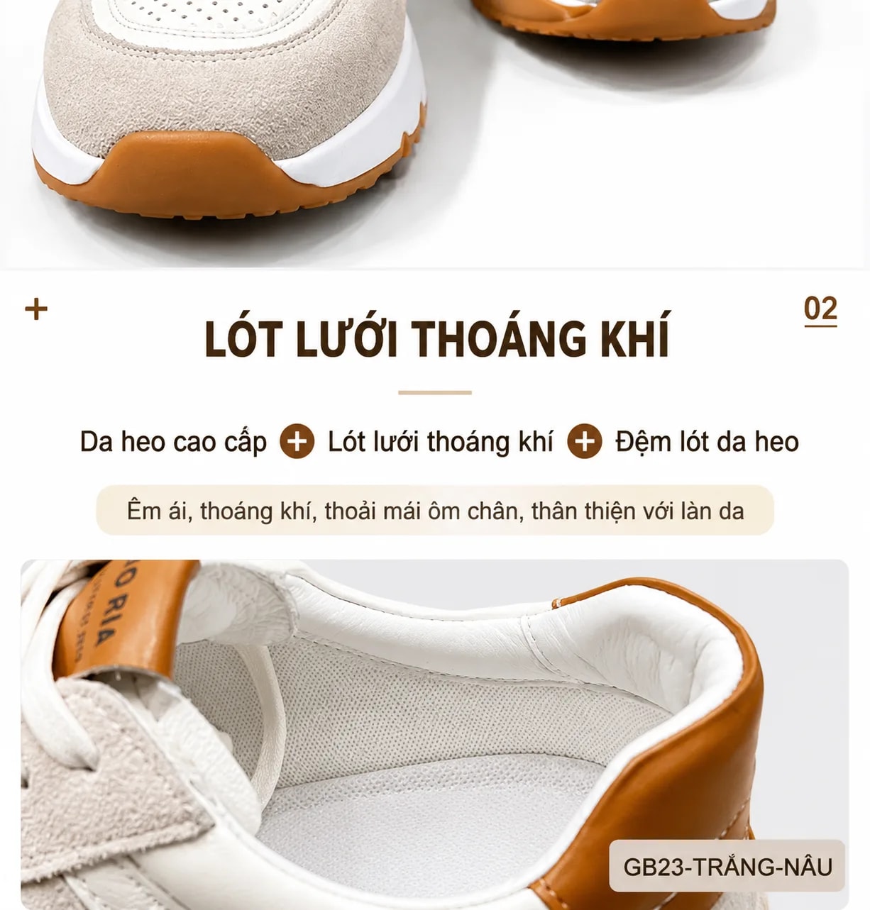 GB23 - Giày thể thao nam da thật đục lỗ phối màu trắng nâu, thoáng khí, thời trang đa năng - ảnh 9