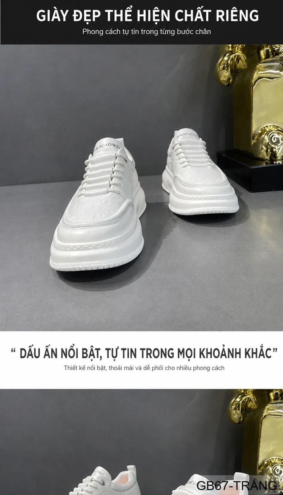 GB67 - Giày nam da thật đế dày thời trang, trắng đen sang trọng, phong cách châu Âu - ảnh 6