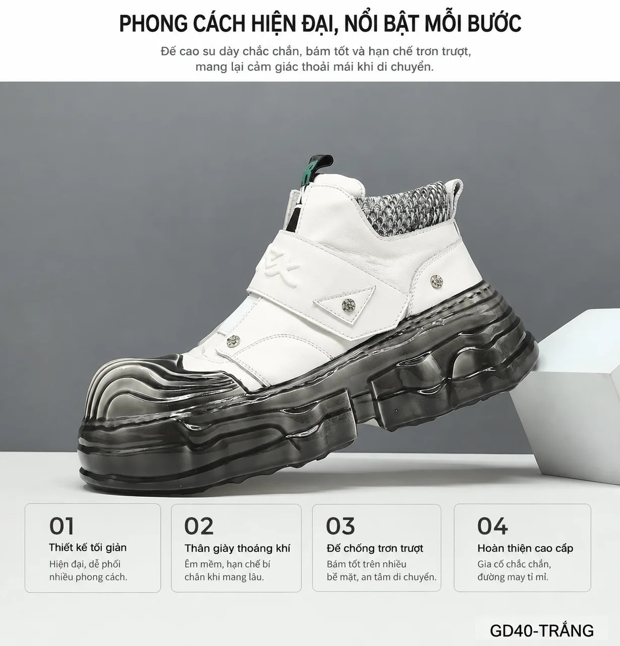 GD40 - Giày nam cao cổ da bò thật, đế dày tăng chiều cao, phong cách thể thao thời thượng - ảnh 7