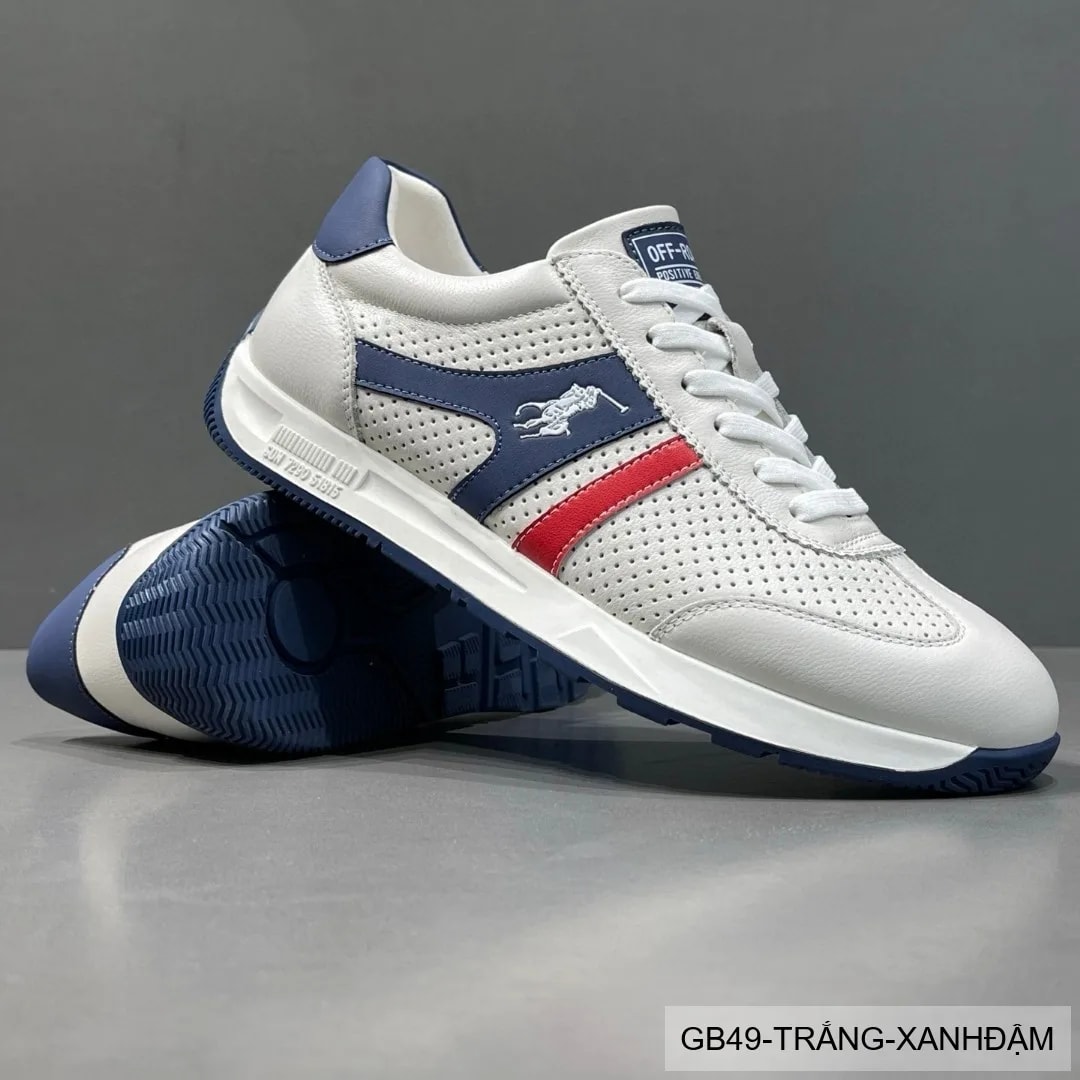 GB49 - Giày thể thao nam da thật đục lỗ thoáng khí phong cách retro cổ thấp - ảnh 2