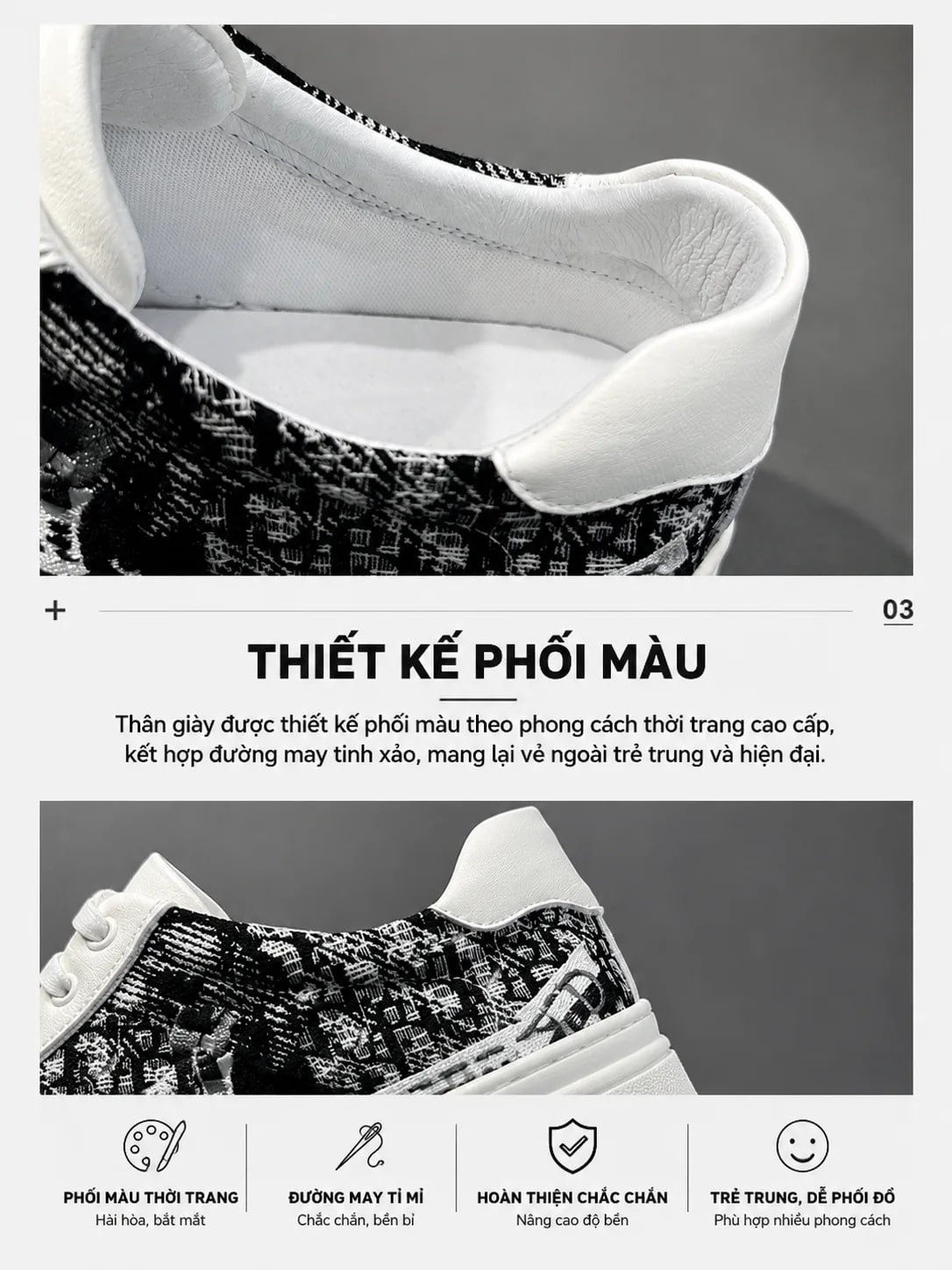 GB1 - Giày thể thao nam đế bằng phong cách retro, chất liệu da bò, thoáng khí, phối họa tiết sang trọng - ảnh 4