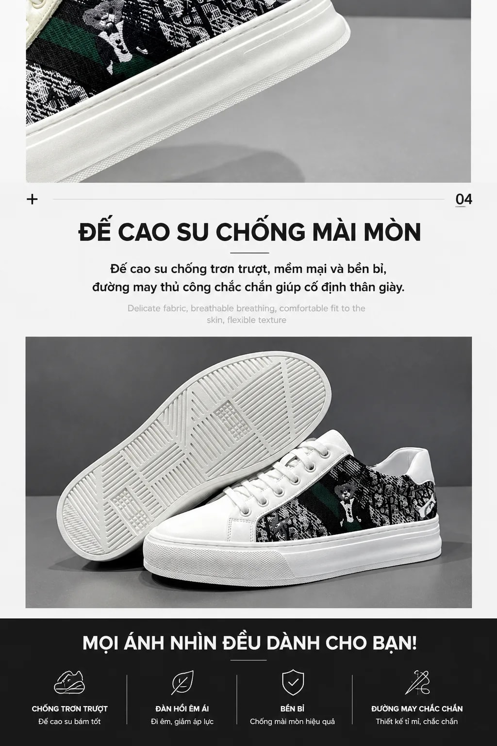 GB1 - Giày thể thao nam đế bằng phong cách retro, chất liệu da bò, thoáng khí, phối họa tiết sang trọng - ảnh 5