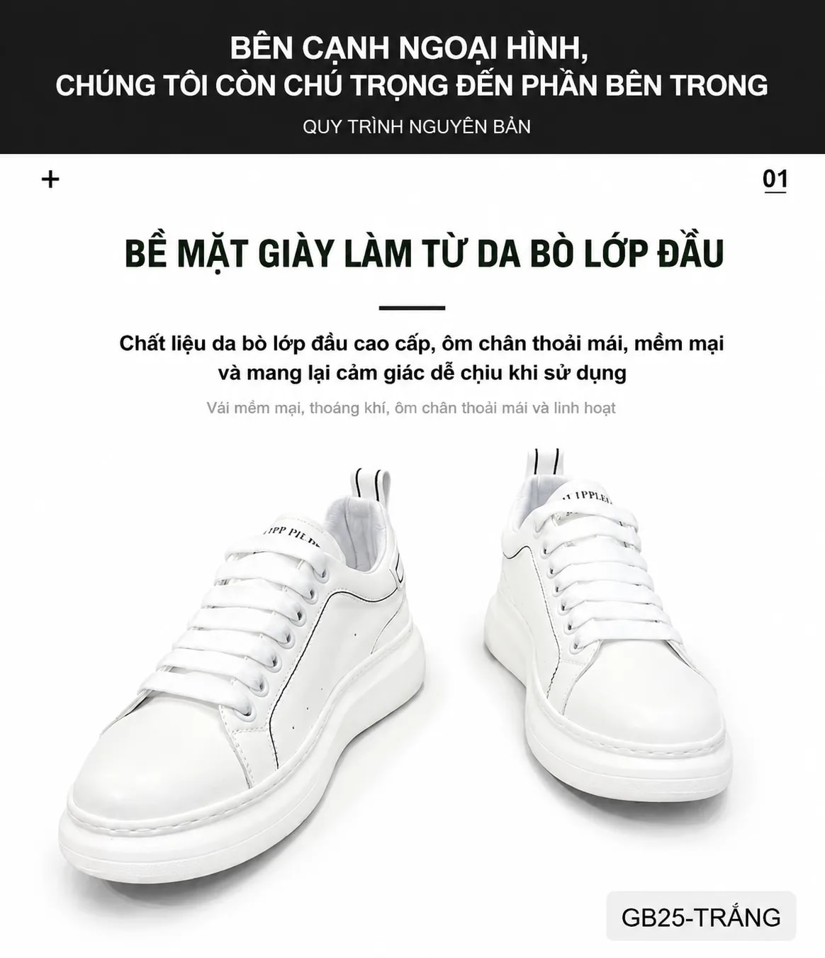 GB25 - Giày nam trắng da thật đế dày phong cách châu Âu thời thượng - ảnh 7
