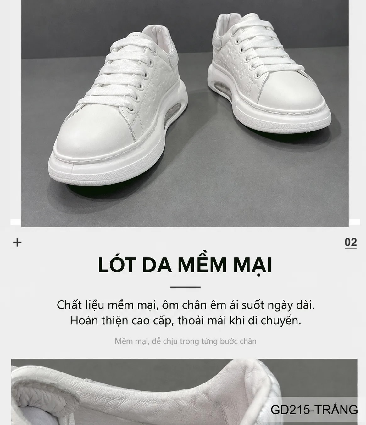GD215 - Giày thể thao nam trắng đế dày tăng chiều cao phong cách thời trang dễ phối đồ - ảnh 8