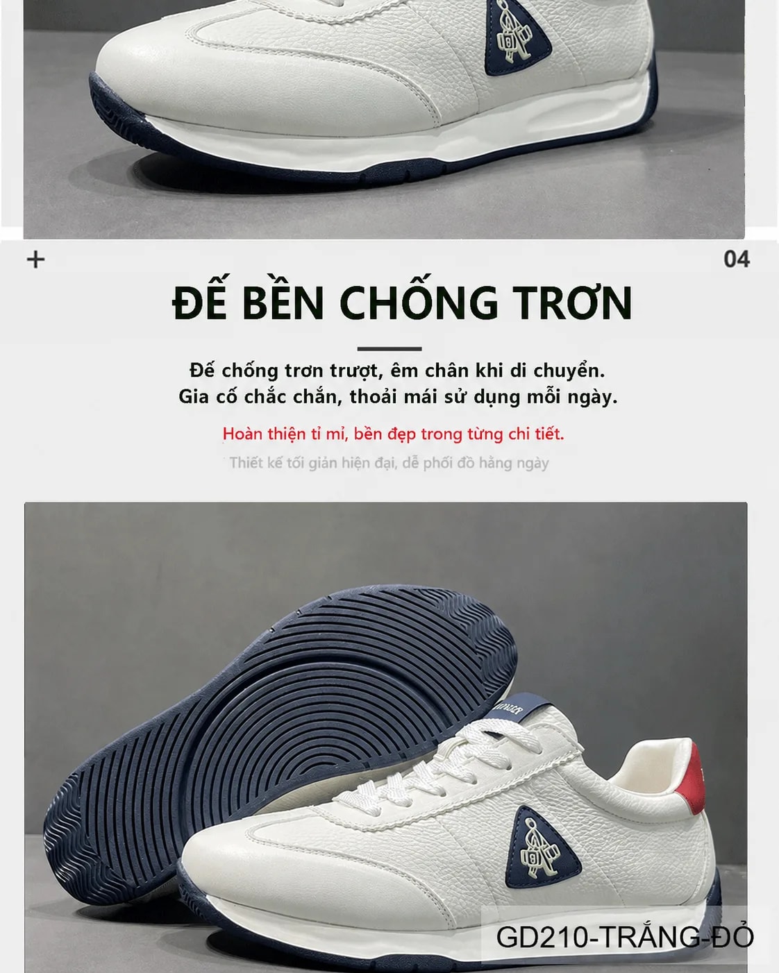 GD210 - Giày thể thao da bò nam phong cách châu Âu, phối màu thời thượng, đế cao su êm ái - ảnh 5