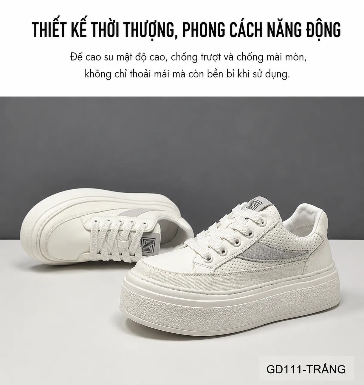 GD111 - Giày thể thao nam da bò cao cấp, đế dày tăng chiều cao, thoáng khí, phối màu trắng đen - ảnh 7