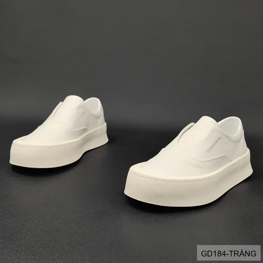 GD184 - Giày thể thao nam da thật đế bằng phong cách châu Âu, nhẹ sang, phối màu trắng đen - ảnh 4