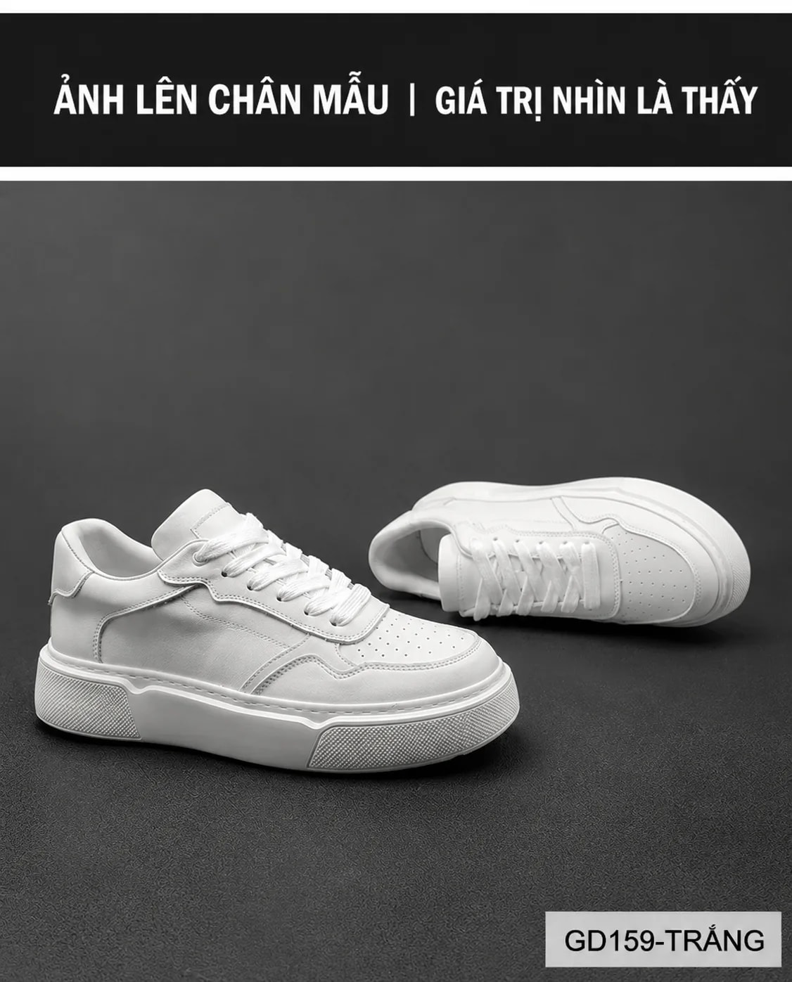 GD159 - Giày thể thao nam trắng đế dày da bò thật phong cách thời trang - ảnh 9