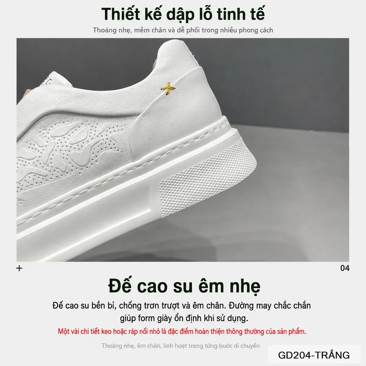 GD204 - Giày thể thao nam trắng đế dày sang trọng, da thật mềm mại, phong cách retro hiện đại - ảnh 8