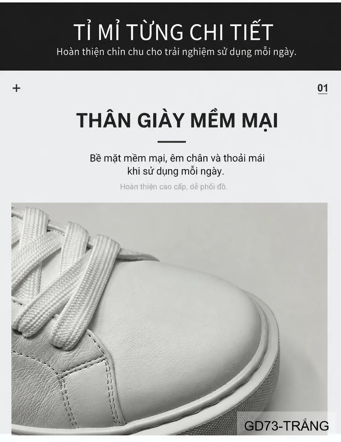 GD73 - Giày thể thao nam trắng da bò cao cấp, kiểu dáng châu Âu, thoáng khí, tăng chiều cao nhẹ - ảnh 10