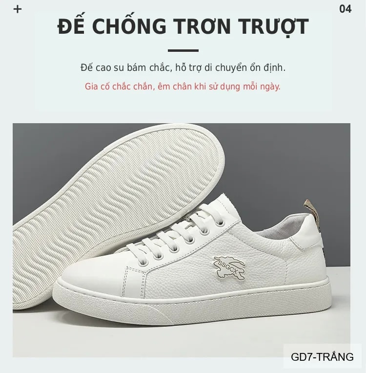 GD7 - Giày thể thao nam da thật phong cách retro, nhẹ êm, phối màu trắng đen sang trọng - ảnh 8
