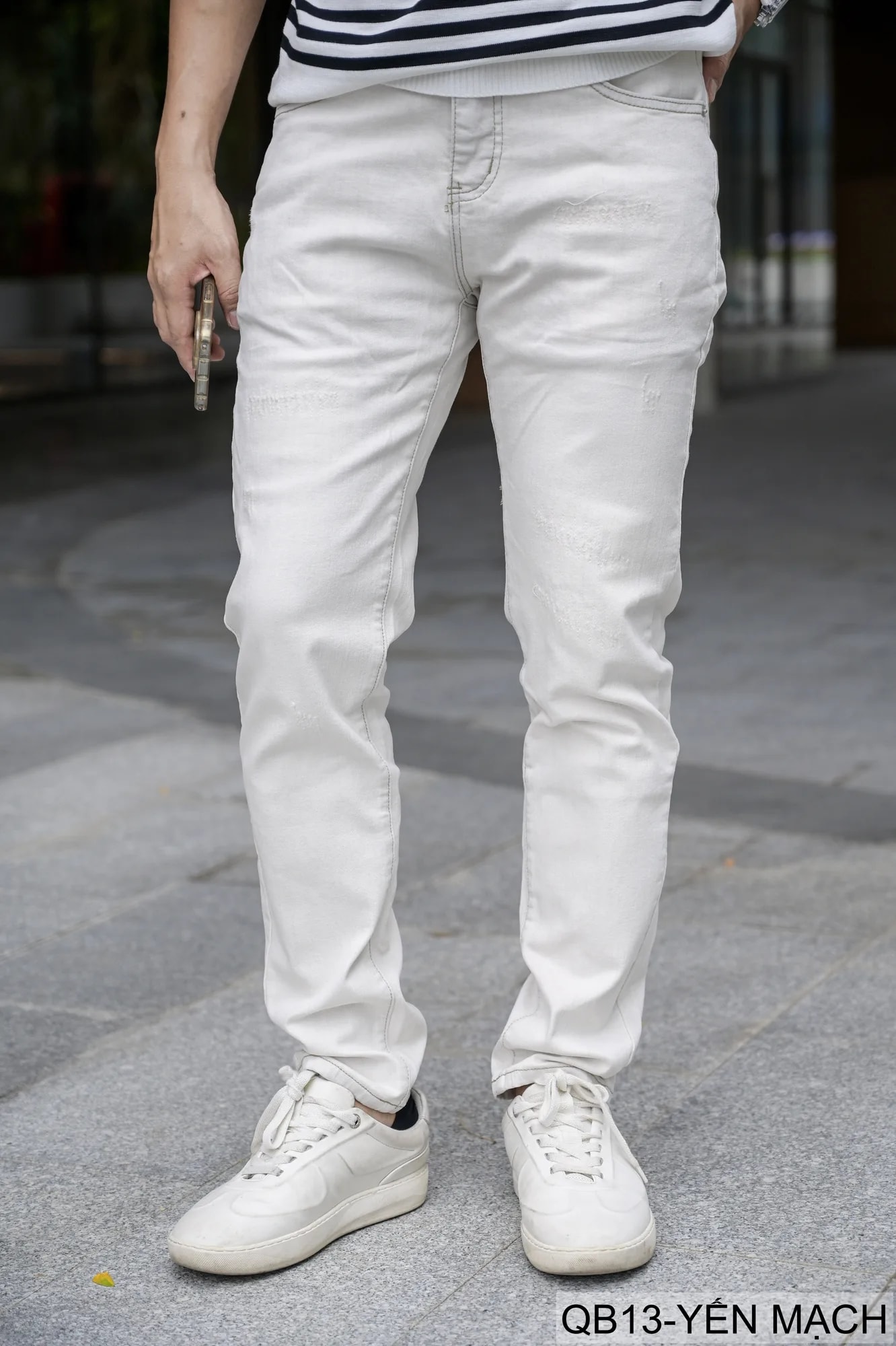 QB13 - Quần jeans nam ống đứng màu yến mạch, chất co giãn, phong cách streetwear trẻ trung - ảnh 2
