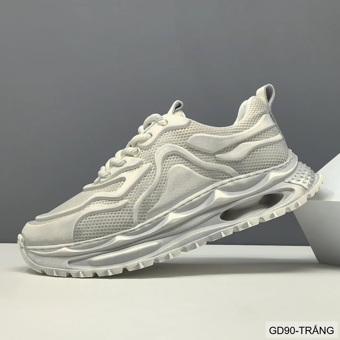 GD90 - Giày thể thao nam kiểu Dad Shoes đế dày, thân lưới thoáng khí, tăng chiều cao, phối màu Trắng Đen - ảnh 3
