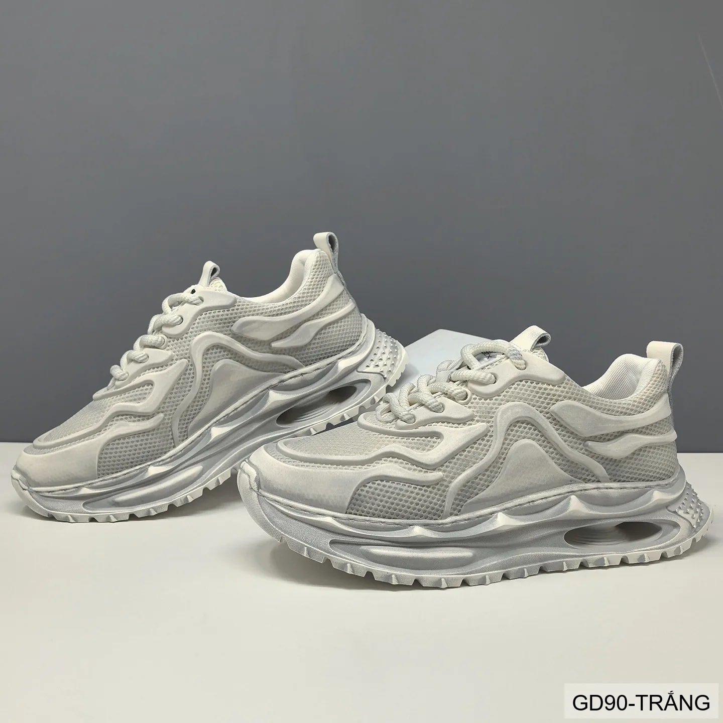 GD90 - Giày thể thao nam kiểu Dad Shoes đế dày, thân lưới thoáng khí, tăng chiều cao, phối màu Trắng Đen - ảnh 4