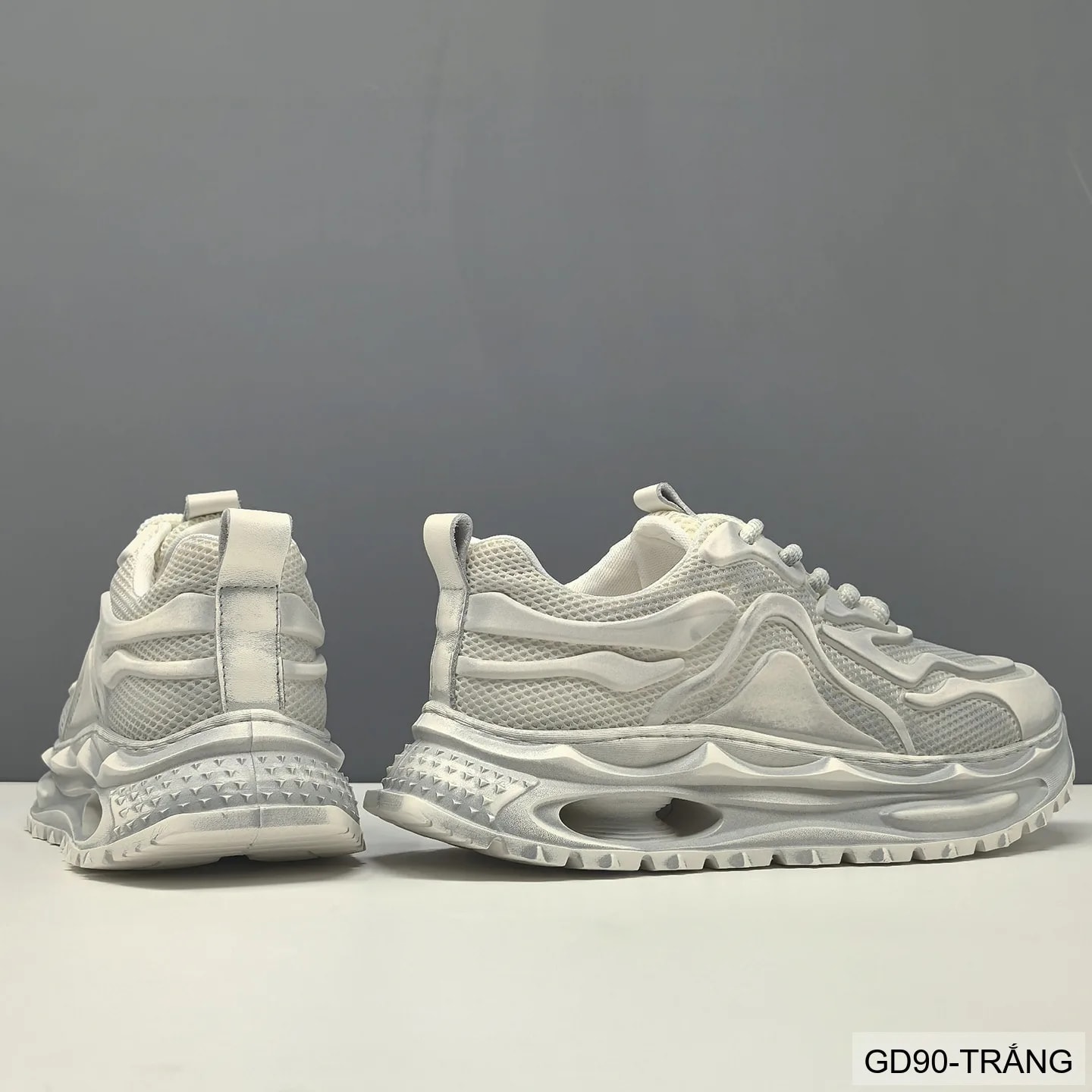 GD90 - Giày thể thao nam kiểu Dad Shoes đế dày, thân lưới thoáng khí, tăng chiều cao, phối màu Trắng Đen - ảnh 5